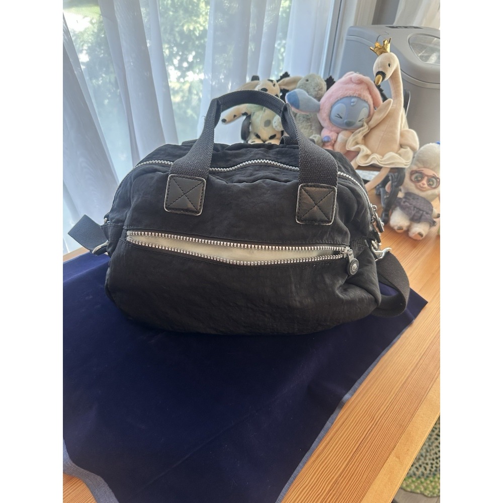 Kipling black nylon crossbody shoulder bag multi-pocket organizer monkey charm - Picture 9 of 15